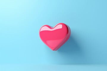 A single, shiny pink heart floating centrally on a soft blue backdrop, symbolizing love and tenderness.