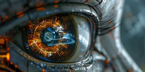 Robotic Eye Capturing the World in Detail. Concept Technology, Robotics, Artificial Intelligence, Innovation, Future