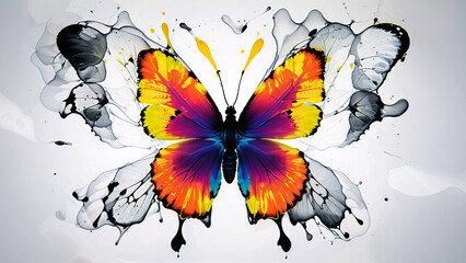 Vibrant Splash Butterfly in Artistic Color Explosion.