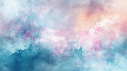 Dreamy sky-like abstract with soft brush strokes. Cloud-inspired digital art in pastel pink and blue hues. Soft pastel tones creating a tranquil abstract skyscape - obrazy, fototapety, plakaty
