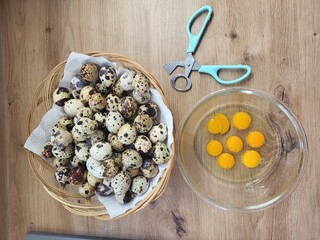 quail eggs in a basket, also included an egg opener scissor