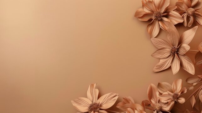 Monochromatic brown paper flowers for elegant decoration. Crafted paper florals on a neutral background for design. Artistic paper blossoms in earth tones for creative projects.