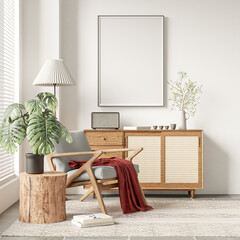 Interior Living Room Wall Mockup - 3d rendering, 3d illustration
