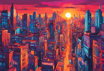 sunset in the city