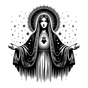 recommend clip art: mary, mother of god silhouette black ilstration on white
