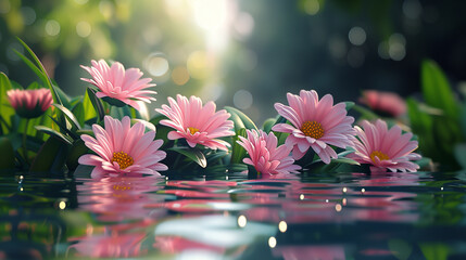 Pink daisies blooming.