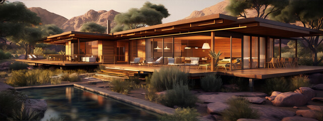 Modernist desert home with pool.