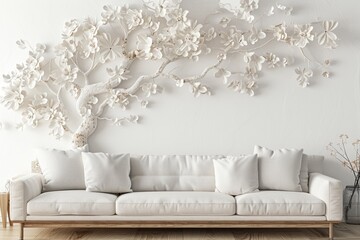 3d tree pattern on on wall with sofa