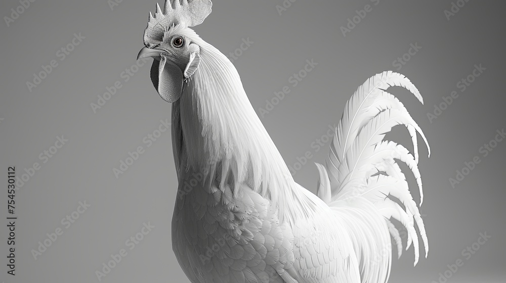 Wall mural Close-up portrait of a rooster in monochrome style. The domestic bird is looking at something. Illustration for cover, card, postcard, interior design, decor or print. - Wall murals