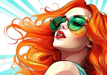 Beautiful young woman in sunglasses. Fashionable image of the model. The female image is drawn. Illustration for poster, cover, brochure, card, postcard, interior design or print. - 754530707