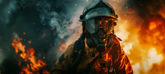 A firefighter rushes into the heart of danger, battling flames and smoke to rescue those in peril - obrazy, fototapety, plakaty