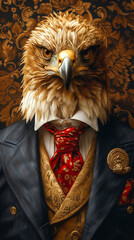 Cartoon of rich aristocrat with the head of a bird of prey. - obrazy, fototapety, plakaty
