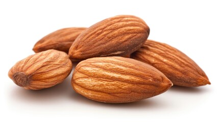 Closeup of Natural Almonds Group Isolated on White Background - Healthy Food Nut Concept