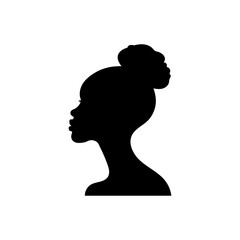 Female profile. A profile of an african-american woman. Black silhouette of a woman or girl. Beauty industry. Cosmetics and fashion concept. Modeling. Vector