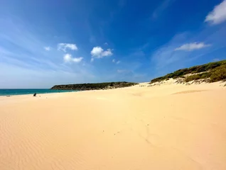 Photo sur Plexiglas Plage de Bolonia, Tarifa, Espagne view of the beautiful beach Playa de Bolonia at the Costa de la Luz, Andalusia, Cadiz, Spain
