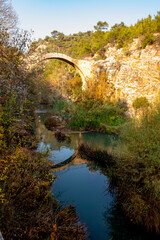 Fototapeta na wymiar Clandras the bridge was built on the Banaz Stream approximately 2500 years ago.