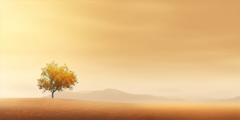 Lonely tree in the middle of a desert with a sepia tone