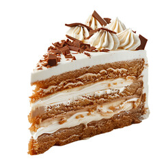 Vanilla Biscoff birthday cream cake piece, isolated on a white or transparent background. 