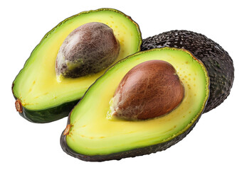 Ripe avocado cut in half revealing the seed, cut out - stock png.