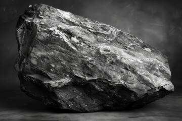 A monochrome rock, its surface resembling a cosmic landscape.