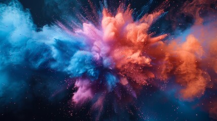 Dynamic burst of vibrant colored powder captured in motion, creating an abstract and artistic...