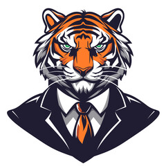 Male businessman tiger in a suit esport vector logotype, tiger logo, tiger icon, tiger sticker, tiger symbol, tiger emblem