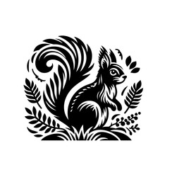 Beautiful engraved monochrome squirrel isolated vector illustration