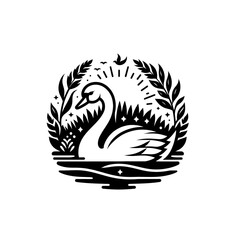 Beautiful swan engraved monochrome isolated vector illustration