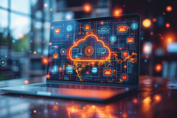 visualization of icons of various applications around the laptop