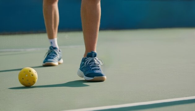 Pickleball game. Focus on the sword and legs of the players. The concept of an active lifestyle, sports game. - Powered by Adobe