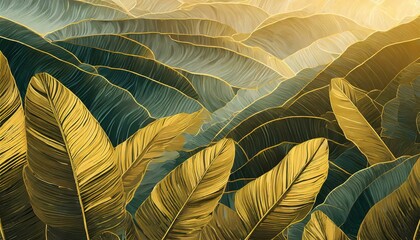Tropical Leaves Wallpaper, Luxury Nature Leaves Pattern Design, Golden