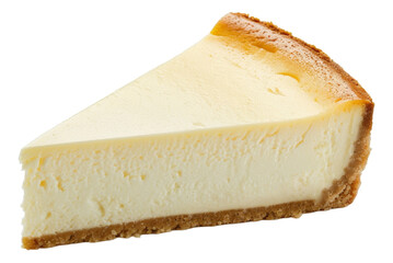 Classic creamy cheesecake slice on transparent background - stock png. - obrazy, fototapety, plakaty