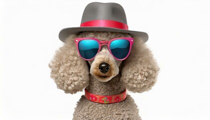 poodle with hat and sunglasses 3d