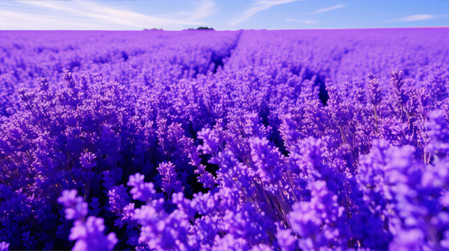 Art photography of purple lavender flowers in full bloom with a blurred background in shades of purple.