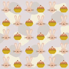 Easter endless seamless pattern featuring easter bunny and candy. High quality SVG vector file background texture.