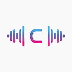 C letter with Pulse music player element. Logo template electronic music, equalizer, store, dj, nightclub, disco. Audio wave logo concept, Multimedia Technology themed, Abstract Shape vector