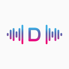 D letter with Pulse music player element. Logo template electronic music, equalizer, store, dj, nightclub, disco. Audio wave logo concept, Multimedia Technology themed, Abstract Shape vector