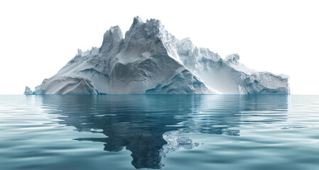 Majestic iceberg floating in calm water with reflection, cut out - stock png.