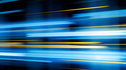 Abstract blue and yellow glowing light streaks on black background