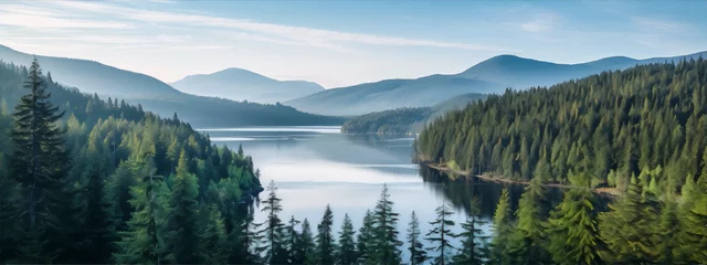 Foto op Plexiglas Serene lake and green mountains landscape photography © zhor