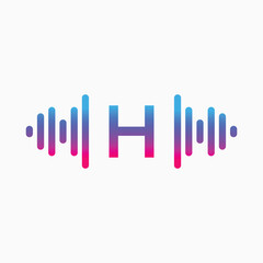 H letter with Pulse music player element. Logo template electronic music, equalizer, store, dj, nightclub, disco. Audio wave logo concept, Multimedia Technology themed, Abstract Shape vector