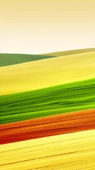 Foto op Canvas Abstract landscape painting with bright green, yellow and red colors. © zhor