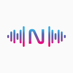 N letter with Pulse music player element. Logo template electronic music, equalizer, store, dj, nightclub, disco. Audio wave logo concept, Multimedia Technology themed, Abstract Shape vector