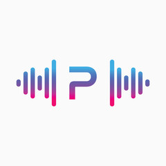 P letter with Pulse music player element. Logo template electronic music, equalizer, store, dj, nightclub, disco. Audio wave logo concept, Multimedia Technology themed, Abstract Shape vector