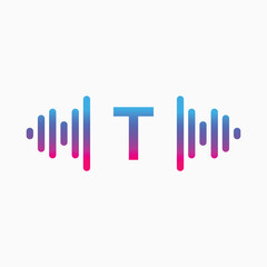 T letter with Pulse music player element. Logo template electronic music, equalizer, store, dj, nightclub, disco. Audio wave logo concept, Multimedia Technology themed, Abstract Shape vector