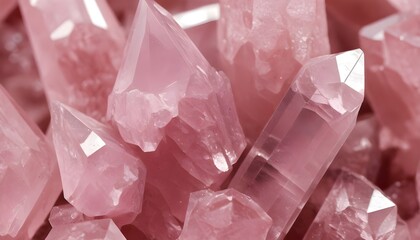 Pink quartz crystals macro