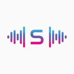 S letter with Pulse music player element. Logo template electronic music, equalizer, store, dj, nightclub, disco. Audio wave logo concept, Multimedia Technology themed, Abstract Shape vector