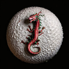 Mystical Red Dragon on a White Ball Illustration. On a black background.