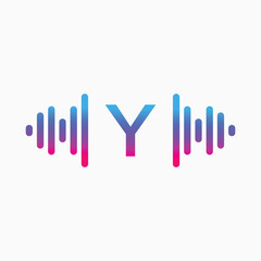 Y letter with Pulse music player element. Logo template electronic music, equalizer, store, dj, nightclub, disco. Audio wave logo concept, Multimedia Technology themed, Abstract Shape vector