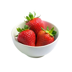 Strawberry in a white bowl. isolated on transparent background. top view